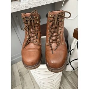 Eddie Bauer Steel Toe Work Wear Men's Shoes Size 10 Brown Leather Lace Up Boots‎
